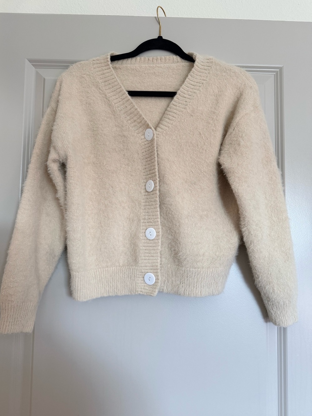 Cozy V-Neck Button Cardigan Sweater - Cream